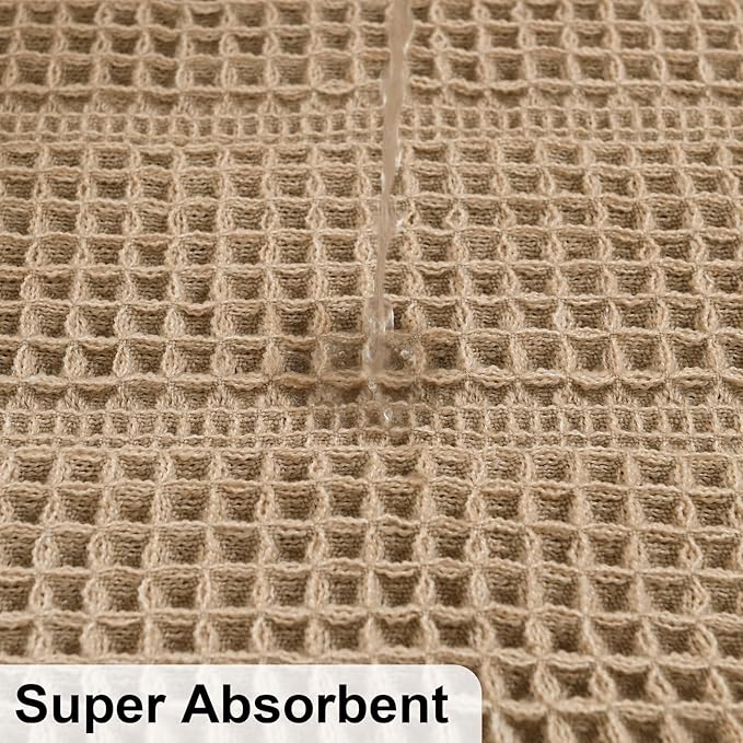 JIUZHEN Set of 2 Waffle Bath Mat Super Absorbent Bath Mats Machine Washable Waffle Rugs for Bathroom Floor Non Slip Dry Fast Bathroom Rugs for Beside Tub, 16" x 24" +20" x 32", Strip-Brown