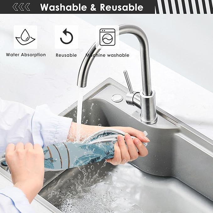 Sink Faucet Absorbing Mat Kitchen Sink Splash Guard Splash Faucet Drip Catcher for Bar RV Bathroom 2PCS 23.6x5.5in Blue Tropical Trees and Sun