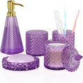 Purple Glass Bathroom Accessories Set 5 Pcs, Purple Bathroom Set, Soap Dispenser and Toothbrush Holder Set, Qtip Holder Set, Vintage Bathroom Sink Set, Cute Bathroom Decor