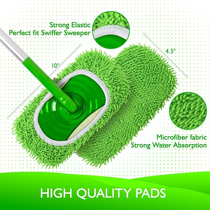 Reusable Wet Pads Refill for Swiffer Sweeper Mop - Dry Sweeping Cloths & Wet Mopping Cloths for Household Cleaning - Washable Microfiber Pads for Mopping Floors - 6 Pack (Mop is not Included)