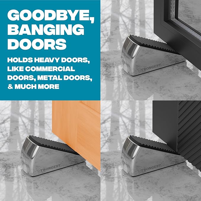 Strongest Home 1-Pack XL Heavy Duty Door Stoppers for Bottom of Door - Durable Door Stop Wedge with Superior Grip, X-Large Rubber Door Stopper Wedge for Large Gaps & Any Surface, 5-Inch Long - Chrome