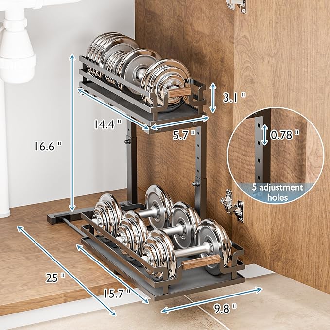 BXINREDA Under Sink Organizer, 2 Tier Slide Out Storage for Bathroom Kitchen (2 Pack)