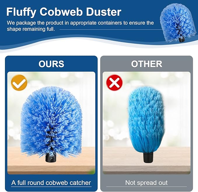 VITEVER Twist-On Cobweb Duster Head Brush, Fits Standard 3/4 inch Threaded Poles, Attachment Spider Web Duster Brush for Outdoor & Indoor Cleaning
