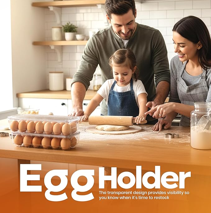 Utopia Home Egg Container With Lid and Handle for Refrigerator - Pack of 4 - Clear Stackable Egg Holder for Kitchen Storage and organization