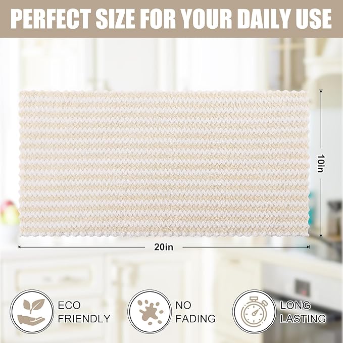 Homaxy Kitchen Towels(12 Pack, 10 x 20 inches), Ultra Soft and Absorbent Dish Towels, Reusable Fast Drying Microfiber Cleaning Cloth, Coral Velvet Wave Design No-lint, Beige