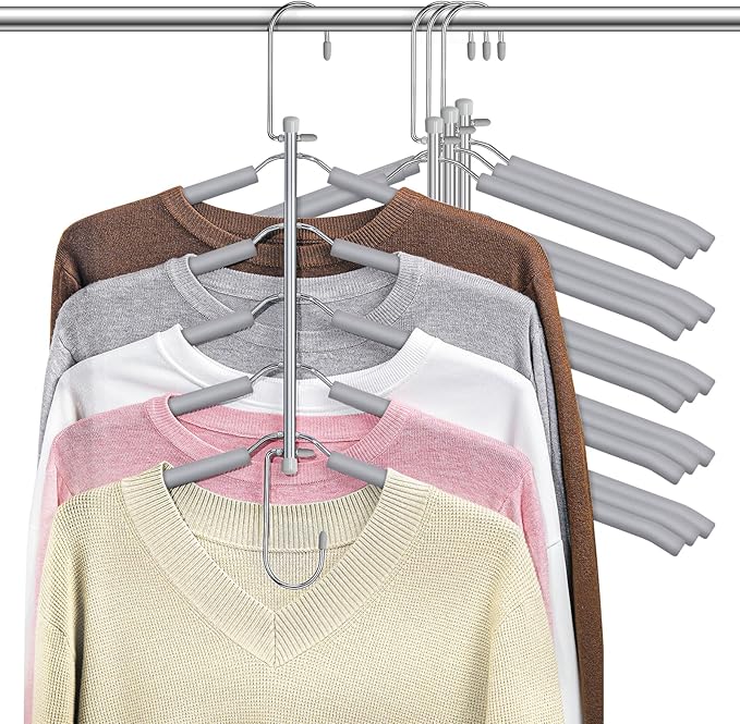 Clothes Hangers Space Saving Shirt Organizer, Non Slip Multi Shirt Hangers for Closet with Foam Padded Closet Organizers and Storage for Sweater Hoodie Blouse Coat Dress Short Grey 4 Pack