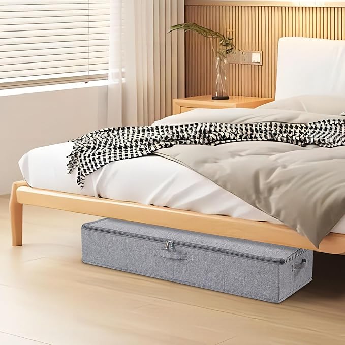 Underbed Storage Organizers, 31.5 x 15.7 x 5.9 Inch Container Bags with Lids, Storage Boxes With Handles for Blanket, Pillows, Shoes, Grey, 3 Pack