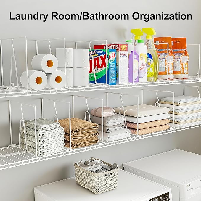Wire Shelf Dividers for Closet: Tall 12 Pack 12-inch Deep Wire Rack Accessories - Adjustable Purse Organizer for Clothes Handbags - Metal Pantry Separators