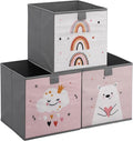 Navaris Kids Storage Cubes Set of 3 - Kids Cube Fabric Organizer Storage Bins - Foldable Cloth Cube for Childrens Bedroom Baby Nursery - Book Toy Bin Cubby Storage - Pink/White