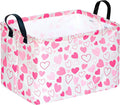 Girls Gift Basket Heart Print Storage Cube for Women, Closet Shelf Organizer Bins Empty Gift Basket with Handles Nursery hamper Kids Toys Books Box Room Deco