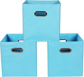 Yunkeeeper storage bins Cubes, Fabric Cube Organizer with Handle, Foldable Cube Bins for Cloth or Accessary Storage, 11x11x11, Set of 3, (Blue)