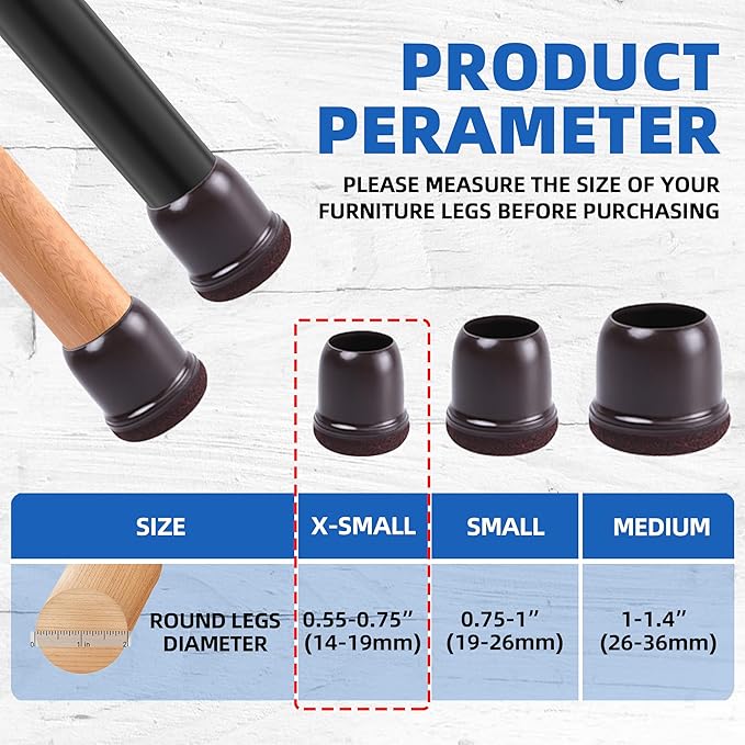 24 Pcs Extra Small Chair Leg Floor Protectors for Hardwood Floors, Upgraded Rubber Chair Leg Caps with Felt Pads, Dark Brown Furniture Leg Feet Covers, No Scratches No Noise (Fit 0.55"-0.75")