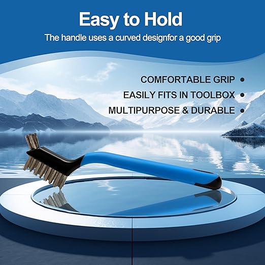 Mini Wire Brush Set 6Pcs - Stainless Steel Wire with Curved Handle Grip for Rust, Dirt & Paint Scrubbing with Deep Cleaning