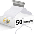 Quality Hangers Clothes Hangers 50 Pack - Non-Velvet Plastic Hangers for Clothes -Heavy Duty Coat Hanger Set -Space-Saving Closet Hangers with Chrome Swivel Hook, Non-Flocked Hangers (50, White)