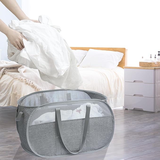 pop-up laundry basket，with Durable Handles collapsible Mesh laundry Hamper,Easy to Open and Fold,Premium Cationic Fabric… (Cationic Gray)……