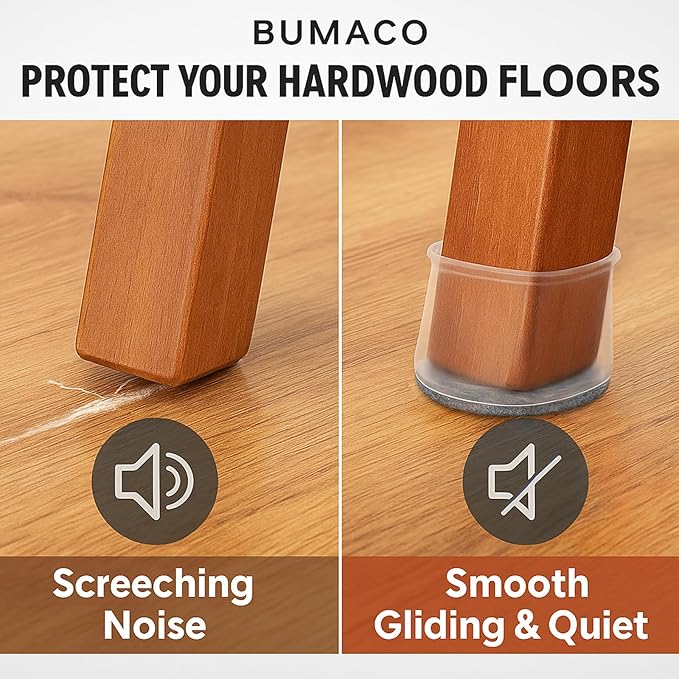 BUMACO Chair Leg Floor Protectors Square Chair Leg Protectors for Hardwood Floors Silicone Pads Covers to Protect Floors Clear-20 Pcs Square S (3/4" to 1")