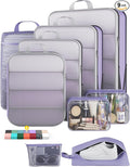 Veken 9/11 Set Compression Packing Cubes for Travel Essentials,Compressible Expandable Large Luggage Suitcase Organizer Bags for Clothing,Durable Space Saver Storage Bags(Purple Gray)