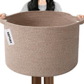 115L Large Blanket Basket,23.6" L x 23.6" W x 15.7" H Rope Woven Baskets with Handles, Toys Storage Bins,Laundry Basket Perfect for Living Room, Nursery,Bedroom,Home Organization,Brown