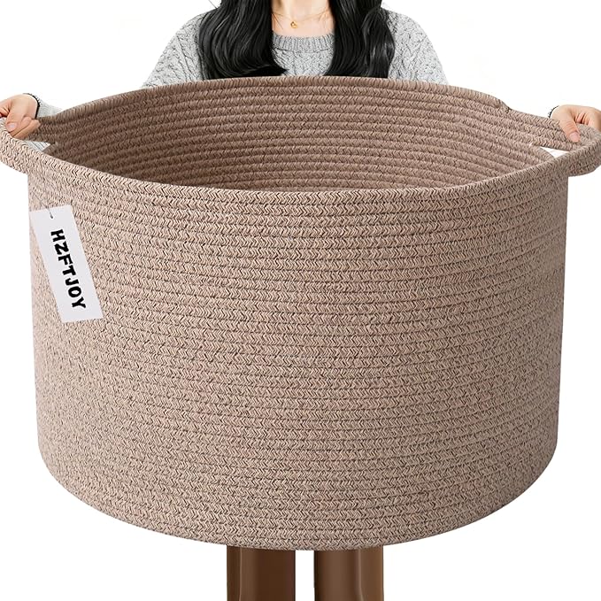 115L Large Blanket Basket,23.6" L x 23.6" W x 15.7" H Rope Woven Baskets with Handles, Toys Storage Bins,Laundry Basket Perfect for Living Room, Nursery,Bedroom,Home Organization,Brown