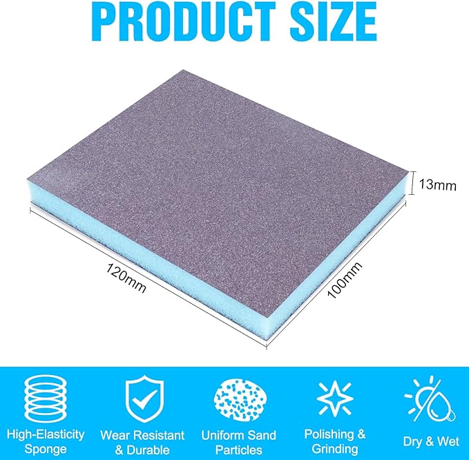 12 Pack Sanding Sponge, Washable and Reusable Sanding Blocks 400 Grit Wet Dry Sand Paper for Wood Drywall Metal Furniture
