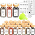 SWOMMOLY 24 Glass Spice Jars with 366 Labels, 6 oz Spice Jars with Bamboo Lids, Empty Bottles with Shaker Lids, Spice Containers with White Spice Labels,Chalk Marker, Funnel.