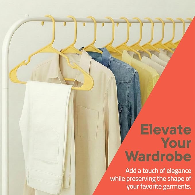 Plastic Clothes Hangers – Heavy Duty Hanger Set, for Organizing Clothes, Dresses, and Coat, Holds Up to 5 lbs, Space-Saving Hangers with Non-Slip Shoulder Grooves, Pack of 10, Yellow