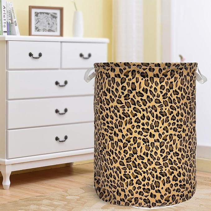 Merdes 19.7’’ Waterproof Foldable Laundry Hamper, Dirty Clothes Laundry Basket, Linen Bin Storage Organizer for Toy Collection (LeopardPrint)