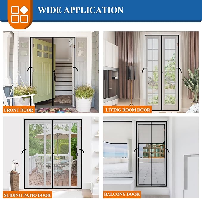 Magnetic Screen Door, Fits 36'' x 82'' Door, Scratch-Proof Polyester, Classic Middle-Opening, Keep Annoying Creatures Out, Pet Friendly Mesh, Hands-Free Entry with Strong Magnets Auto-Closure, Grey