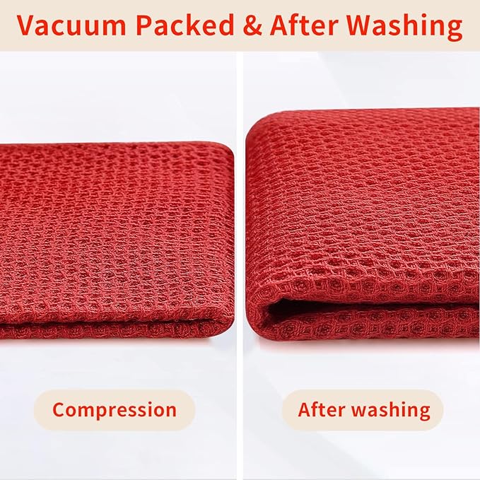 Homaxy 100% Cotton Waffle Weave Kitchen Dish Towels, Ultra Soft Absorbent Quick Drying Cleaning Towel, 13 x 28 Inches, 8-Pack, Brick Red