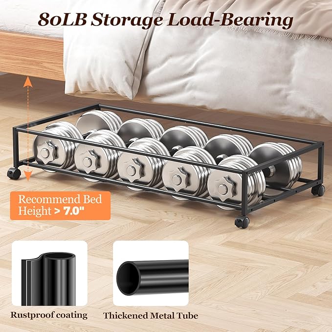 Yecaye 70L Under Bed Storage with Wheels, 3 Pack Larger Capacity Under Bed Storage Containers, Underbed Shoe Storage Organizer, Rolling Under Bed Metal Drawers for Clothes, Blankets, Black