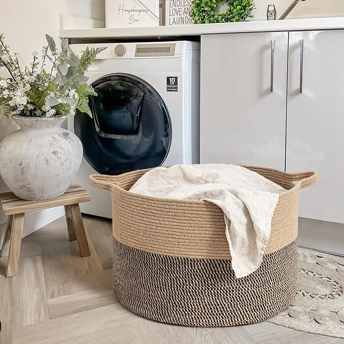 Goodpick Extra Large Wicker Storage Basket, 83L Woven Blanket Storage for Living Room, Round Baby Basket for Clothes, Big Laundry Hamper for Pillow, 21.7 x 13.8 inches
