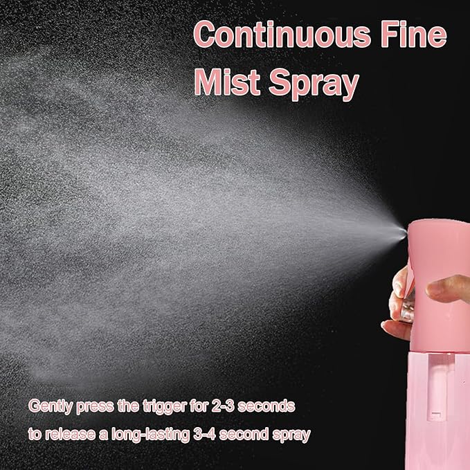 3 Pack Spray Bottles, 2-Pack Continuous Spray Bottles,Fine Water Mist Spray Bottles for Hair 6.8 OZ (200 ML) and 1oz 30ml Travel Spray Bottle Mister for Cleaning,Hairstyling,Plants,Barbers,Pink