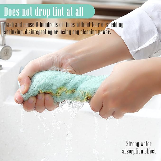 24 Pack Kitchen Dishcloths - Does Not Shed Fluff - Reusable Dish Towels, Dish cloths, Super Absorbent Coral Fleece Cleaning Cloths, Nonstick Oil Washable Fast Drying, 10 x 10 Inch (Multicolor)