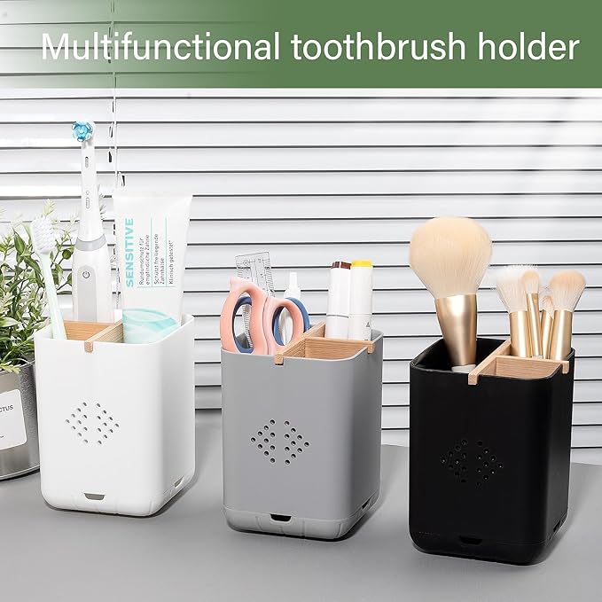 Toothbrush Holders for Bathroom Countertop, Detachable Electric Toothbrush Holder with Divider Toothbrush and Toothpaste Organizer Storage (3 Slots White)