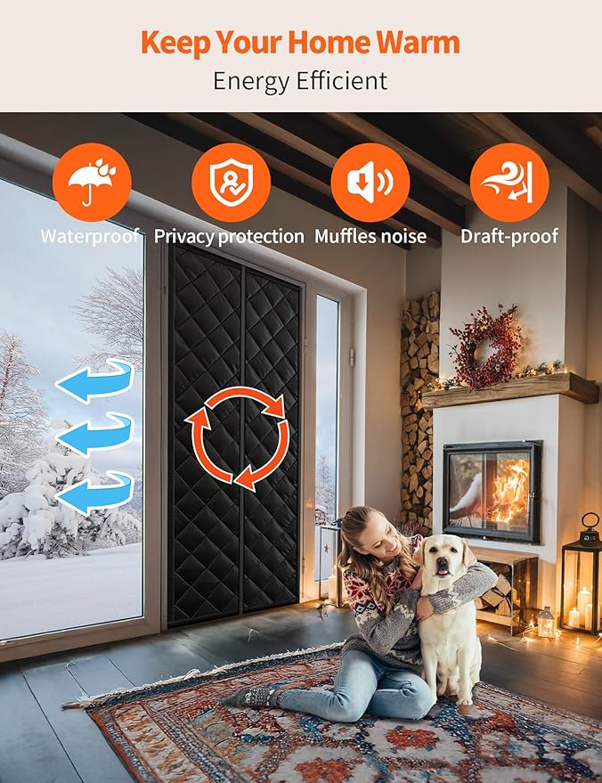 Magnetic Thermal Insulated Door Curtain for 36"x 80" Doors, Heavy-Duty Oxford Fabric Door Cover for Heat Insulation, Magnetic Closure Blanket for Doorway to Keep Warm in Winter Cool in Summer