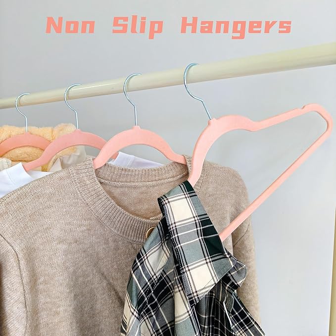 Pink Velvet Hangers 30 Pack, Anti-Slip Slim Space Saving Hangers with 360° Swivel Hook, 17.7 Inch Velvet Clothes Hangers for Coats,Sweater,Jackets,Dresses, Shirts, Suits & T-Shirts (Pink, 30)