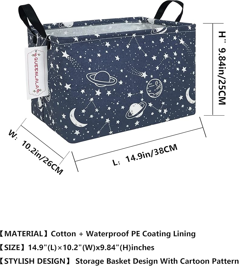 QUEENLALA Rectangular Laundry Hamper/Foldable Nursery Laundry Basket for Organizing/Storage Bin Baskets/Children Toy Office Bedroom/Toy Bin Closet Shelf Baskets（Rec-blue-starry sky）