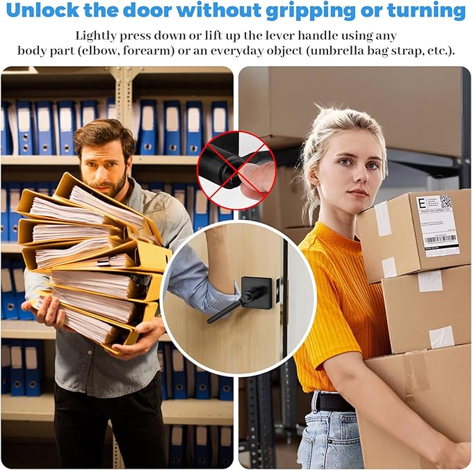 Privacy Push Button One-Touch Locking Interior Door Handle Without Key,Non-Handed Opening,Reversible Left Right Door Konb, ADA-Compliant,Keyless Lever Door Lock for Bathroom,Bedroom