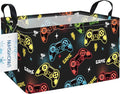 LANGYASHAN Rectangular Storage Bin Collapse Canvas Fabric Cartoon Storage Basket with Handles for Organizing Home Kitchen Boys and Girls Toys Office Closet Shelf Baskets (Rec Game)