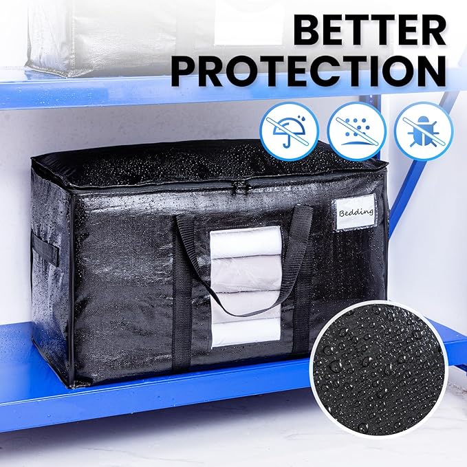 TAILI Extra Large Moving Bags, 10 Pack Black Heavy Duty Totes for Storage with Visible Window, Wrap Around Handles, Storage Bags for Space Saving, Alternative to Moving Boxes