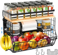 3-Tier Magnetic Shelf for Fridge with Divider & Bamboo Top, Fruit Basket Potato and Onion Storage Bins, Kitchen Large Container Magnetic Spice Rack for Refrigerator, Kitchen Counter, Fridge Organizer