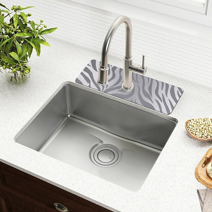 Kitchen Sink Splash Guard 2 PCS 30 Inch Sink Faucet Mat Splash Guard for Bathroom Countertop Water Absorbent Foldable Cuttable Soft Washable Light Silvery Zebra Print