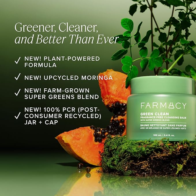 Farmacy Sensitive Skin Makeup Remover Cleansing Balm - Green Clean Waterproof Makeup Remover Balm + Oil Cleanser for Face - Melts Make Up + SPF - Hydrates + Softens Skin - Fragrance Free (30ml)