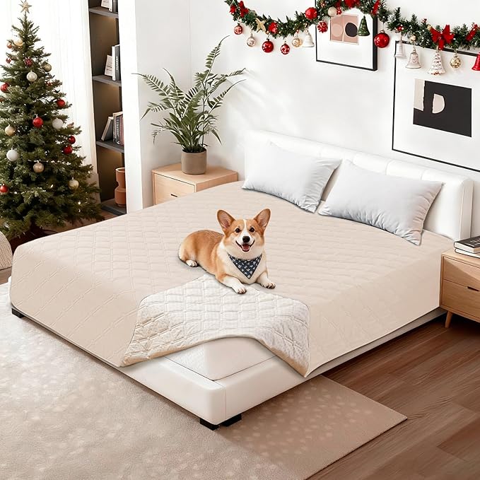 Waterproof Dog Blanket, Non-Slip Soft Pet Bed Cover, Couch Cover for Dogs Washable, Protects Sofa, Furniture, Crate, Car, Tear Resistant Leakproof Pet Blanket (40x50 Inch, Beige)