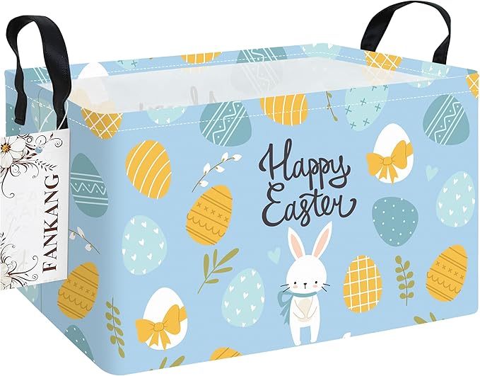 FANKANG Storage Bins,Nursery Hamper Canvas Laundry Basket Foldable with Waterproof PE Coating Storage Baskets for Boys and Girls, Office, Bedroom, Clothes,Toys(Rec-Easter eggs ）