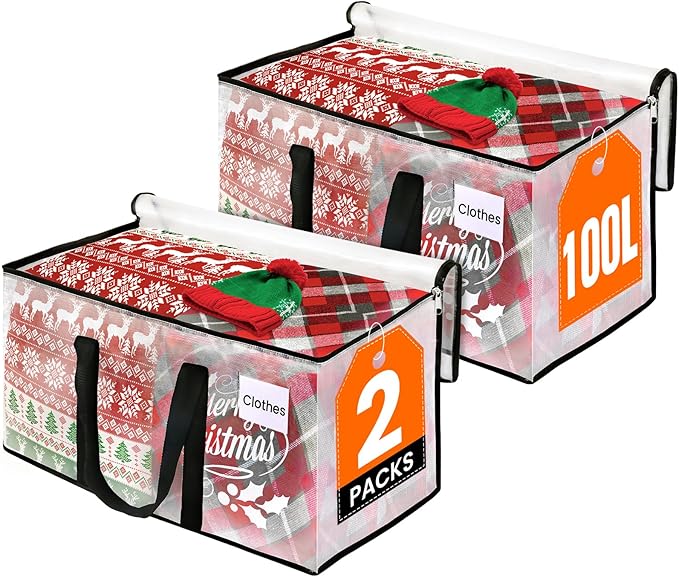 Clear Heavy Duty Extra Large Moving Bags, Reinforced Handle and Double Zipper Storage Bags, Packing Bags Alternative (2 Packs)