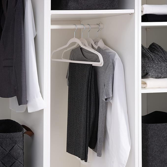 Laura Ashley 25 Pack Slim Velvet Hangers| Durable | Strong Plastic | Slim | Keeps Shape | Closet Organization | White | Holds 10lbs | Holds Shape