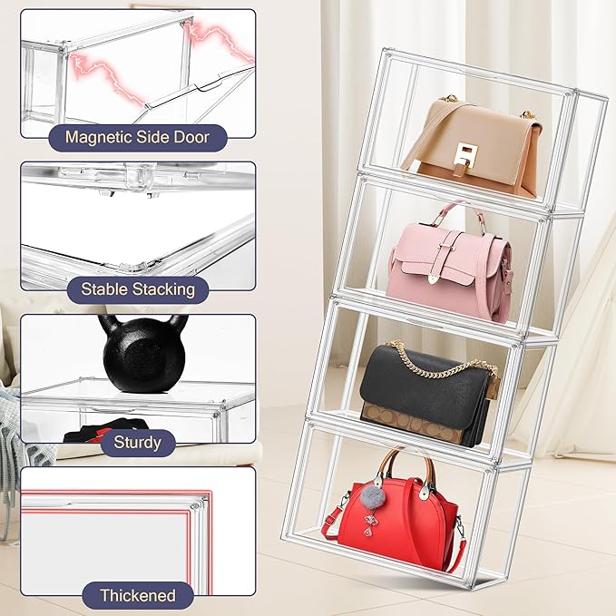 X-Large Clear Shoe Storage Box Stackable Shoes Box Acrylic Sneaker Display Case Shoe Boots Organizer with Lid, 6 Pack