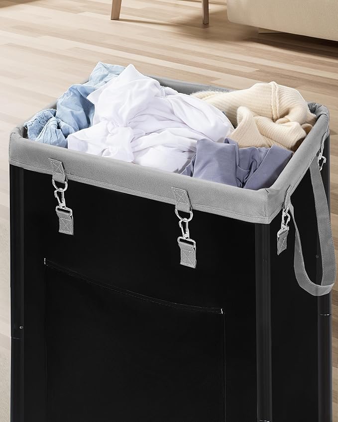 STORAGE MANIAC Large Laundry Basket with Wheels 160L Rolling Laundry Hamper Laundry Cart with Metal Frame and Removable Bag, Clothes Hamper for Bedroom, Bathroom, Dorm Room, Laundry Room, Black