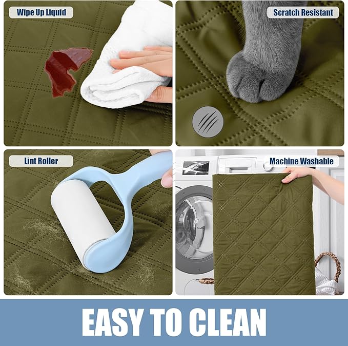 Smiry Waterproof Dog Bed Cover Pet Blanket, Soft Washable Dog Blanket for Furniture Bed Couch Sofa Reversible, Checkered (52"x82", Green/Navy)